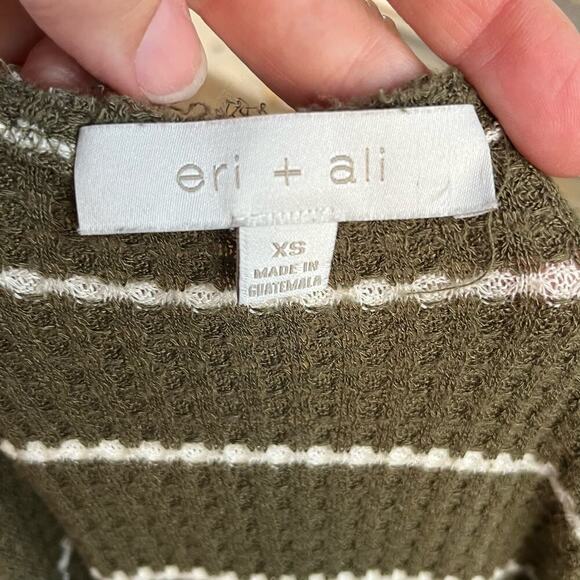 Anthropologie Eri & Ali Green & White Striped Ruffled Knit Top Size XS - Picture 6 of 8